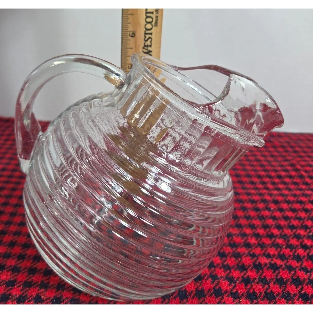 Vintage Anchor Hocking Manhattan Pattern Clear Glass Tilted Ball Pitcher 40 oz